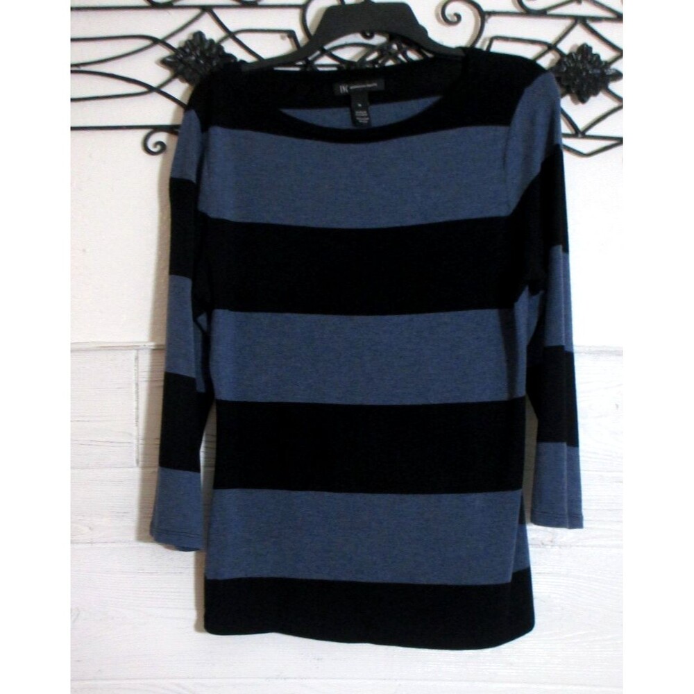 INC International Concepts Women's Knit Top Size L Long Sleeve Blue Striped